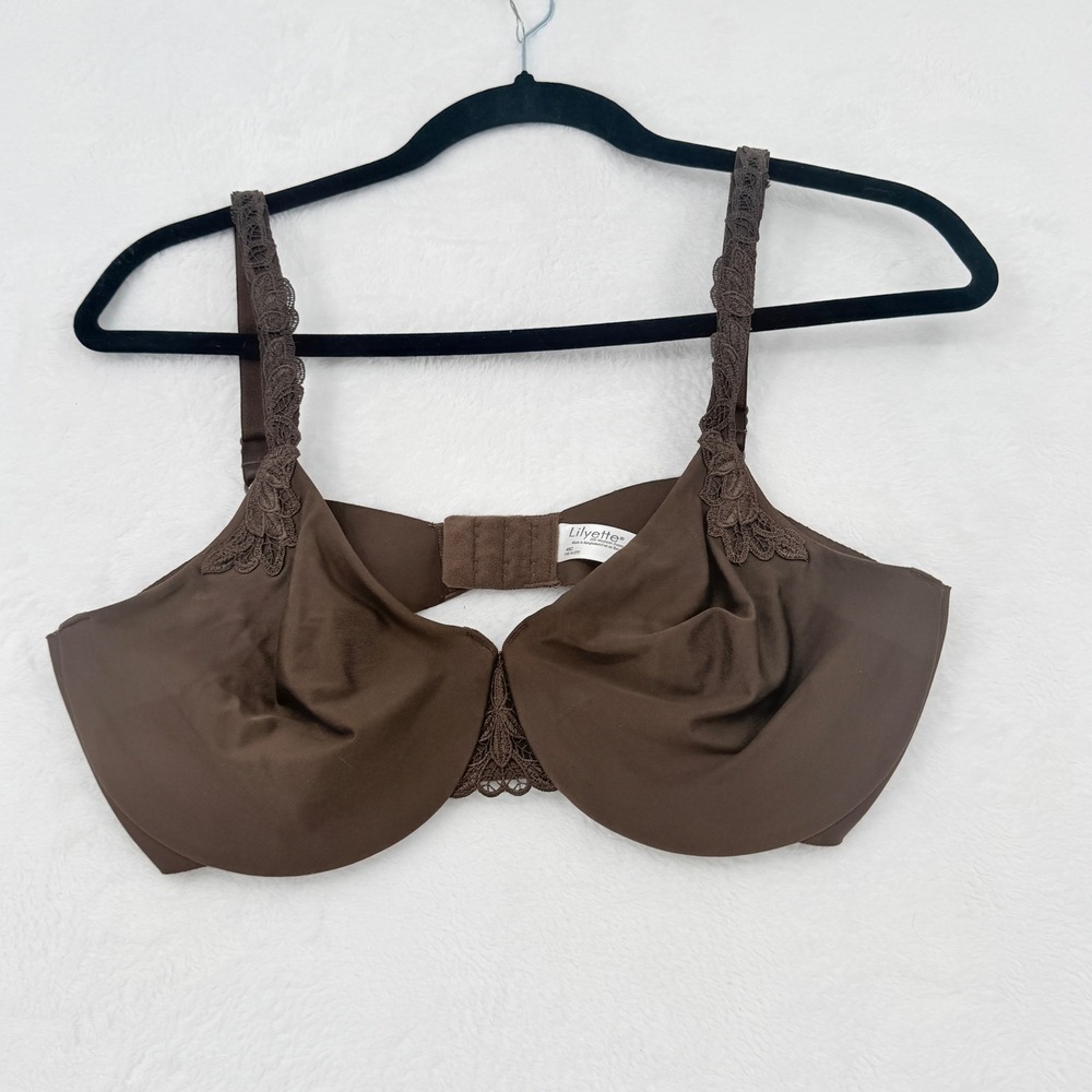 Lilyette Minimizer Bra Women 40C Brown Excellent Lace Trim Underwire M0921